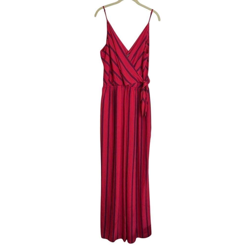 Express Womens Faux Wrap Jumpsuit XL Striped Pink Red Sleeveless NEW